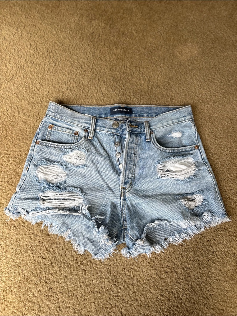 Aeropostale Light Blue Distressed High-Rise Denim Shorts